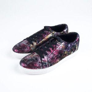 Kenneth Cole Marlow Neutral Floral Metallic Platform Sneaker 6.5 Black Pink Gold